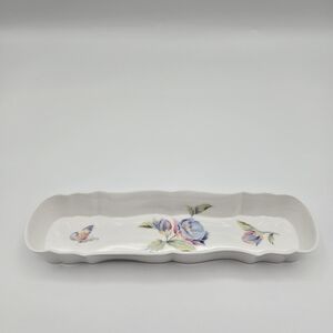 Vintage Hammersley England Fine Bone China Floral Butterfly Olive Mint Dish Tray